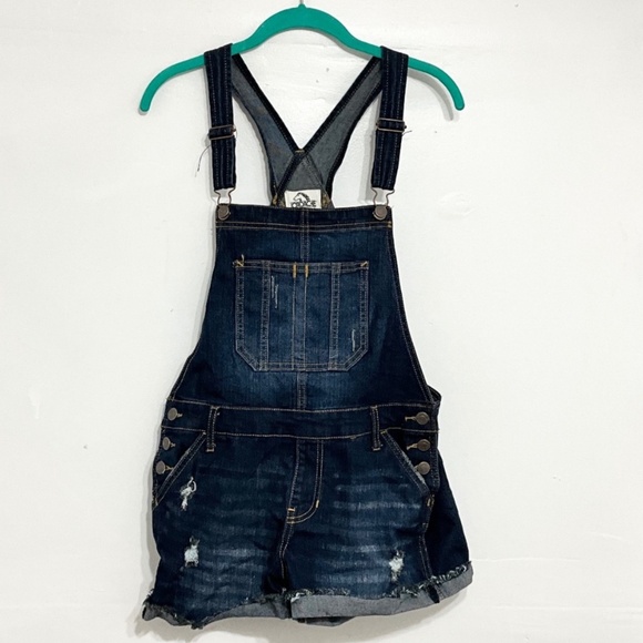 JORDACHE VINTAGE Denim Shortalls Distressed Cuffed Dark Wash Size M - Picture 2 of 6